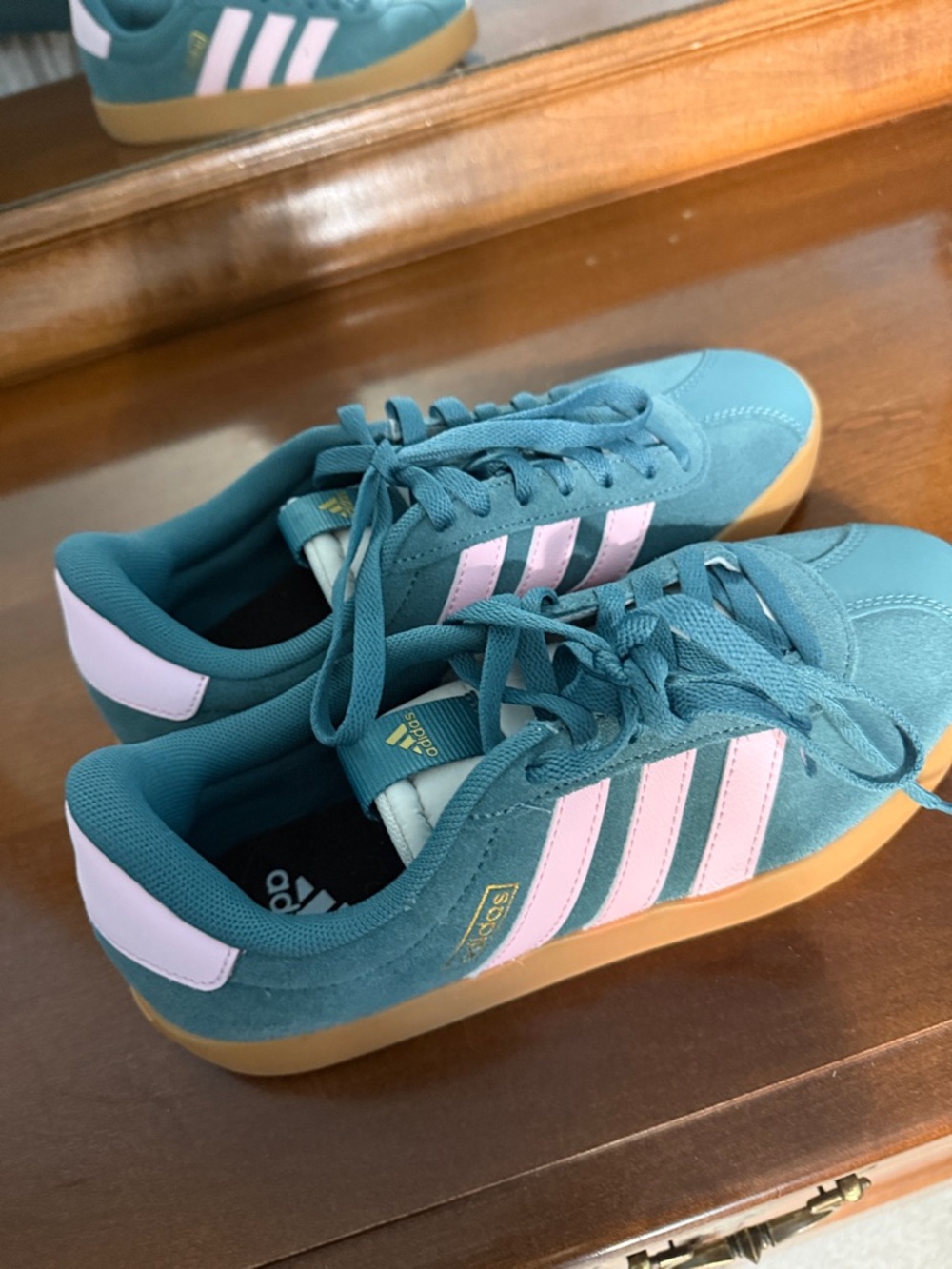 adidas Teal and Pink Suede Low-Top Sneakers with Gum Sole